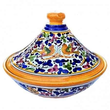Tajine Deruta majolica ceramic hand painted with colored Arabesque decoration