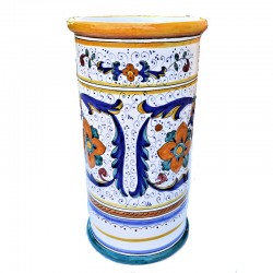 Portaombrelli ceramica maiolica Deruta dipinto a mano decoro Ricco Deruta Giallo cilindrico