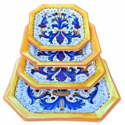 Servizio piatti tavola ottagonali ceramica maiolica Deruta ricco Deruta giallo