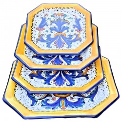 Servizio piatti tavola ceramica maiolica Deruta dipinto a mano decoro ricco Deruta blu ottagonali