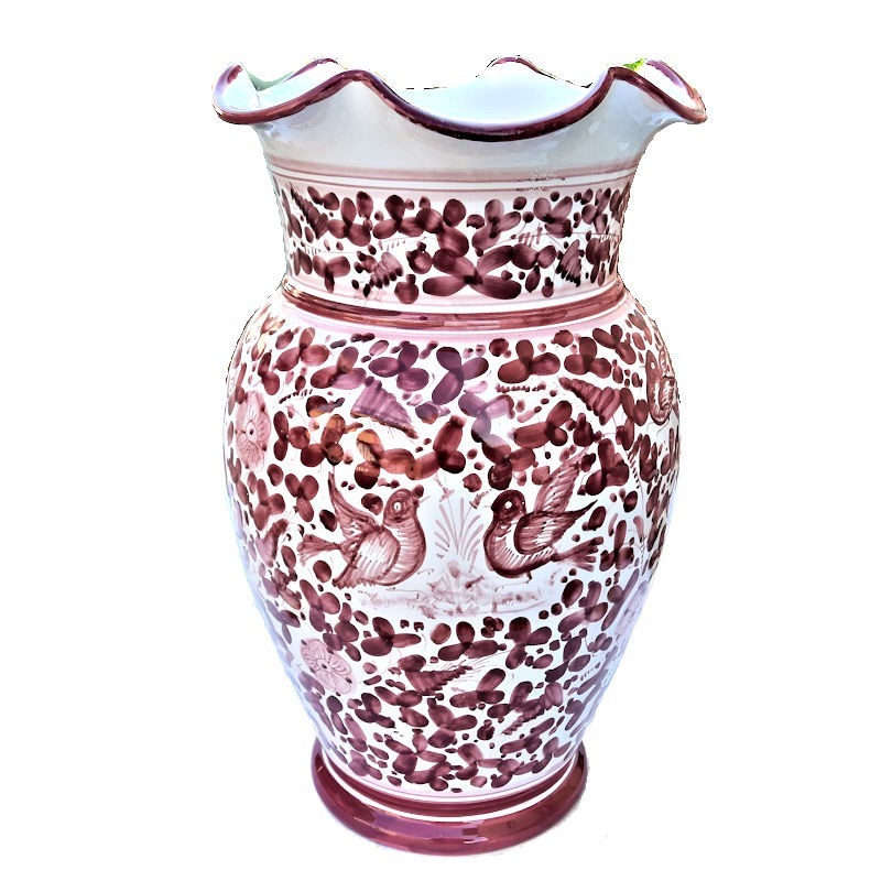 Portaombrelli ceramica maiolica Deruta dipinto a mano decoro Arabesco rosso ondulato