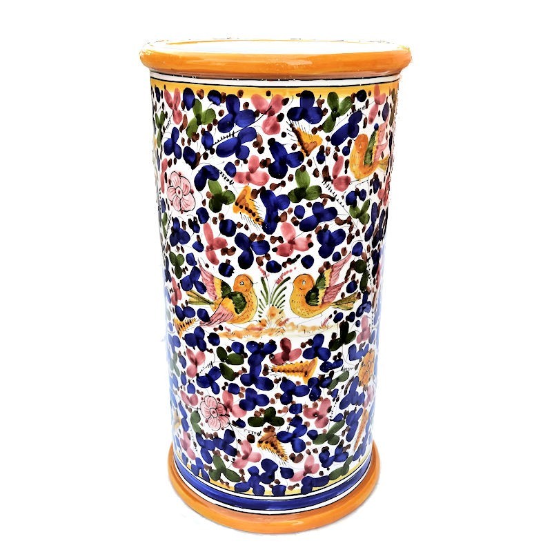 Umbrella stand Deruta majolica hand painted colored Arabesque decoration Cylindrical