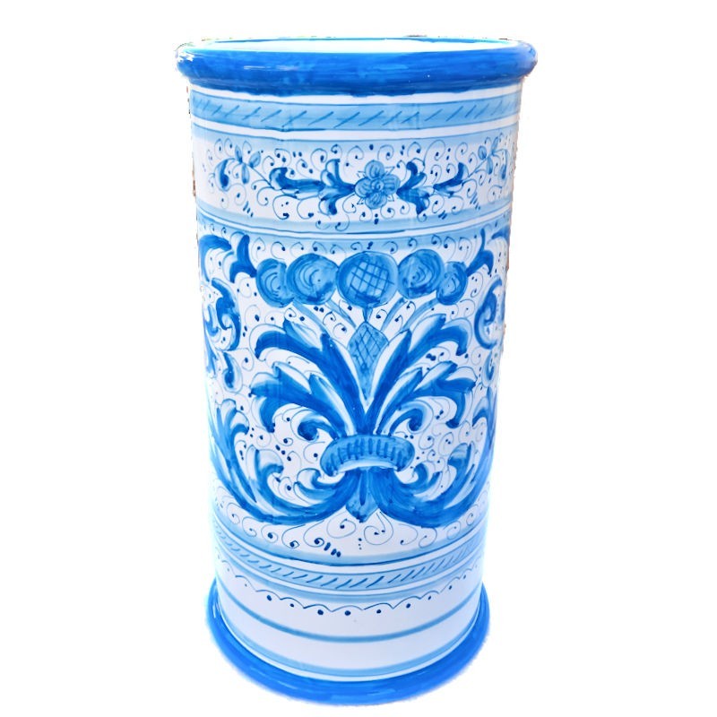 Portaombrelli ceramica maiolica Deruta dipinto a mano decoro Ricco Deruta turchese cilindrico