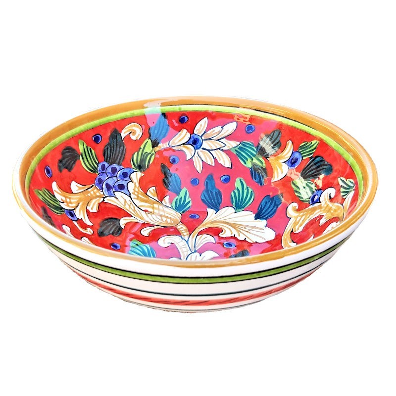 Deruta majolica ceramic salad bowl hand painted with red decoration