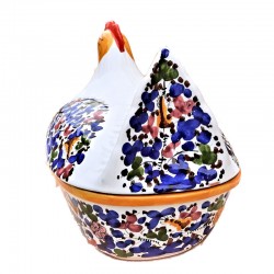 Chicken cooker Deruta majolica ceramic for oven hand painted with colored arabesque decoration