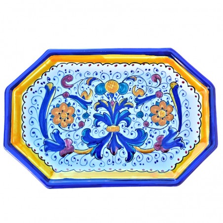 Vassoio ceramica maiolica Deruta dipinto a mano ottagonale decoro Ricco Deruta Blu