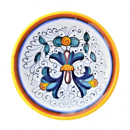 Piattino ceramica maiolica Deruta dipinto a mano decoro Ricco Deruta Giallo Cm. 12