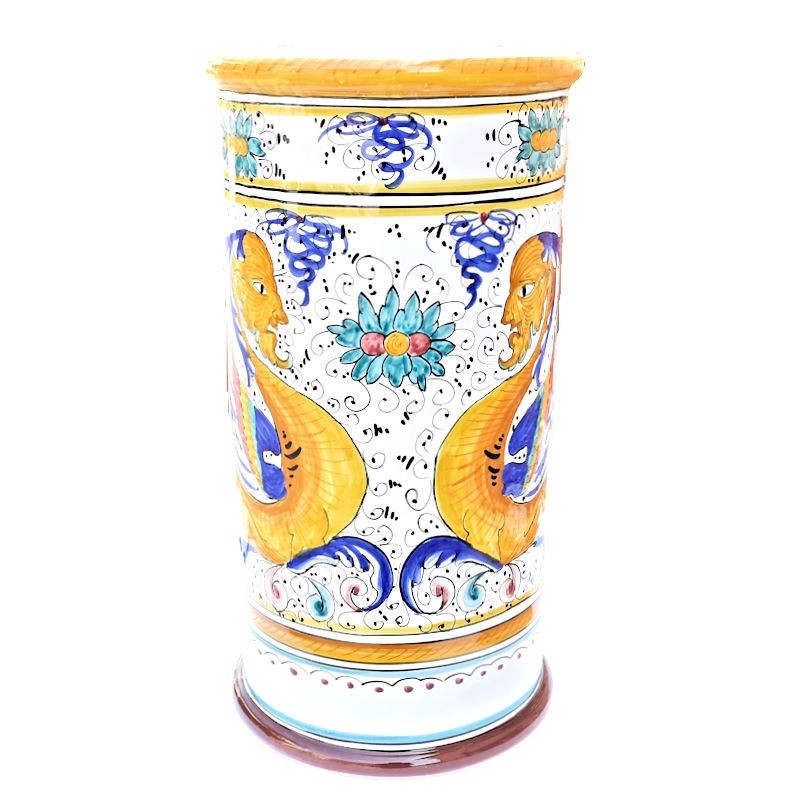 Portaombrelli ceramica maiolica Deruta dipinto a mano decoro Raffaellesco cilindrico