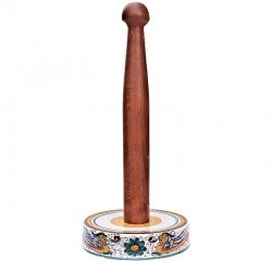 Roll holder with wood majolica ceramic Deruta raphaelesque