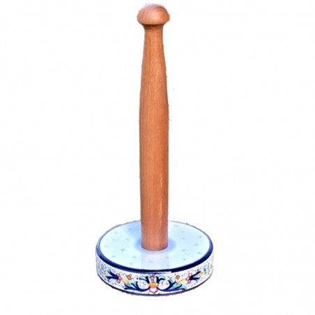 Roll holder with wood majolica ceramic Deruta rich Deruta blue