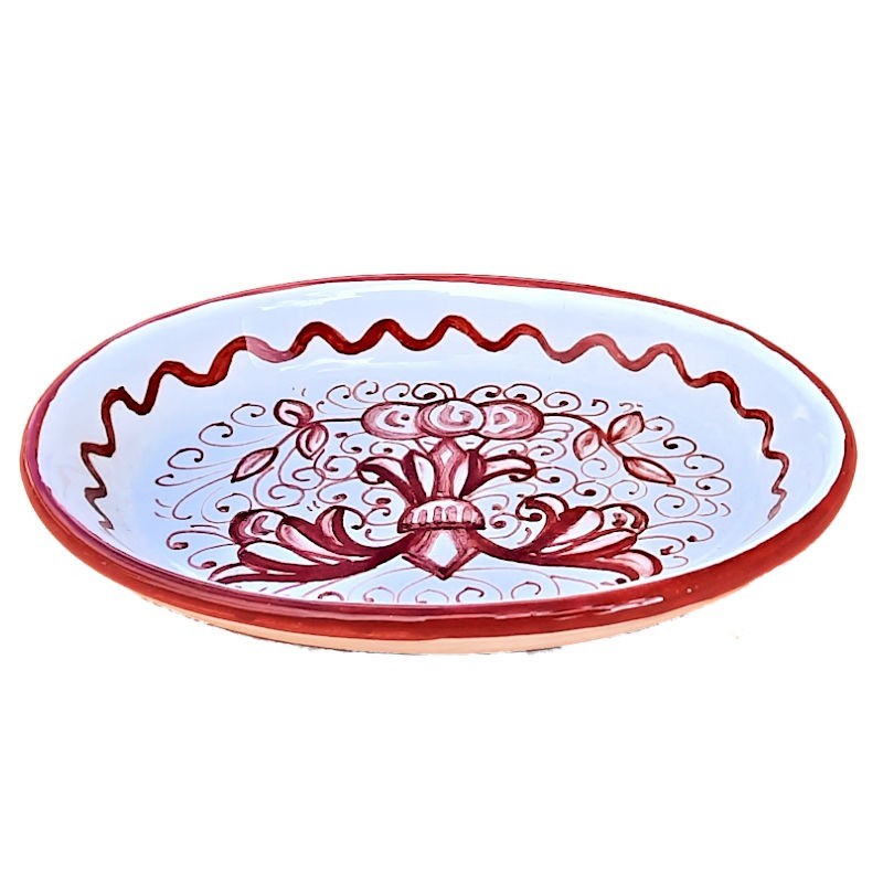Oval soap dish majolica ceramic Deruta rich Deruta red single color