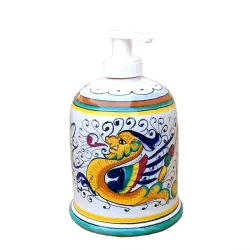 Liquid soap holder majolica ceramic Deruta raphaelesque