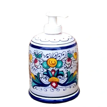 Portasapone Liquido ceramica maiolica Deruta dipinto a mano decoro ricco Deruta blu