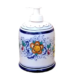 Portasapone Liquido ceramica maiolica Deruta dipinto a mano decoro ricco Deruta blu
