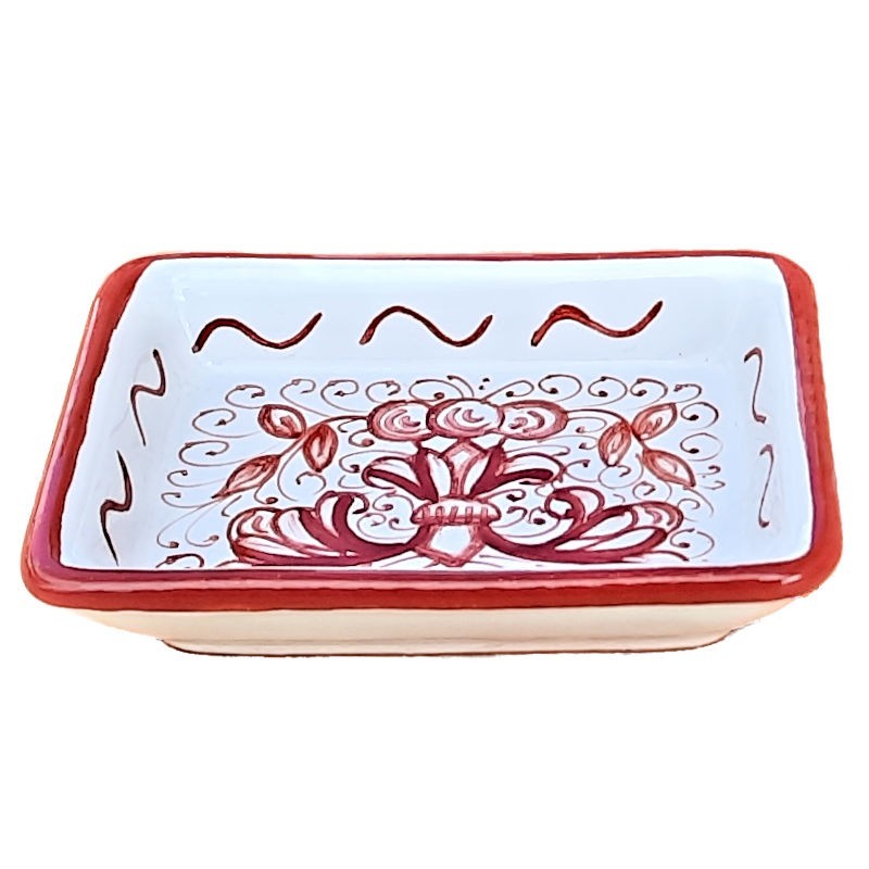Soap dish Deruta majolica ceramic hand painted rich Deruta red single color decoration rectangular