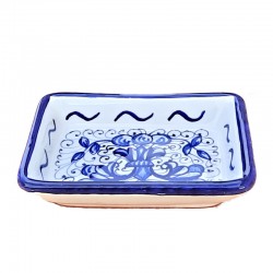 Portasapone ceramica maiolica Deruta dipinto a mano decoro ricco Deruta blu monocolore rettangolare