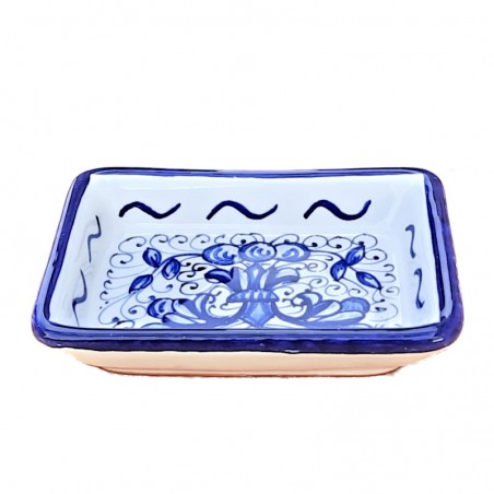 Portasapone ceramica maiolica Deruta dipinto a mano decoro ricco Deruta blu monocolore rettangolare
