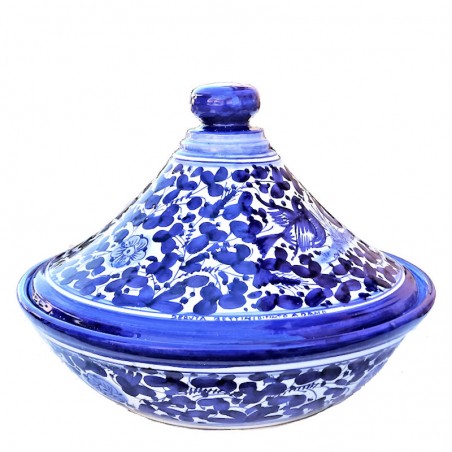 Tajine ceramica maiolica Deruta dipinto a mano decoro Arabesco blu