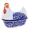 Chicken cooker Deruta majolica ceramic for oven hand painted with blue arabesque decoration