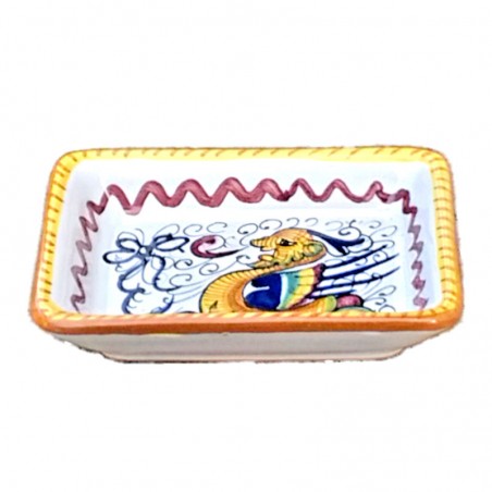 Soap dish Deruta majolica ceramic hand painted Raphaelesque decoration rectangular