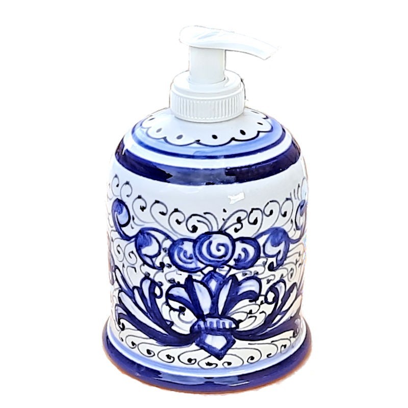 Liquid soap holder majolica ceramic Deruta rich Deruta blue single color