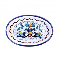 Portasapone ceramica maiolica Deruta dipinto a mano decoro ricco Deruta blu ovale