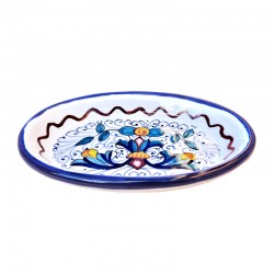 Portasapone ceramica maiolica Deruta dipinto a mano decoro ricco Deruta blu ovale
