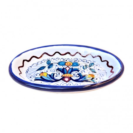 Portasapone ovale ceramica maiolica Deruta ricco Deruta blu