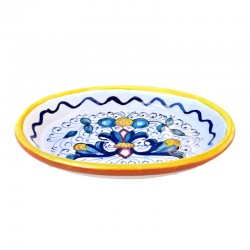 Portasapone ceramica maiolica Deruta dipinto a mano decoro ricco Deruta giallo ovale