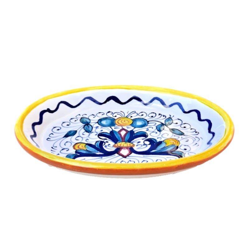 Portasapone ceramica maiolica Deruta dipinto a mano decoro ricco Deruta giallo ovale