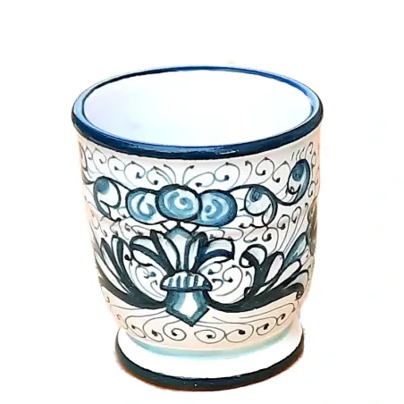 Portaspazzolini bicchiere ceramica maiolica Deruta dipinto a mano decoro Ricco Deruta verde monocolore