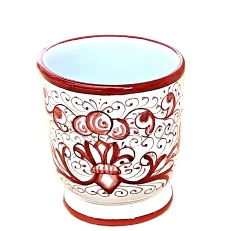 Deruta majolica glass toothbrush holder hand painted with Rich Deruta Red single color decoration