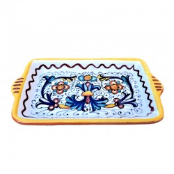 Deruta majolica ceramic tray hand painted rectangular Rich Deruta yellow decoration Cm. 18