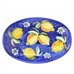 Oval bread bin majolica ceramic Deruta blue Positano