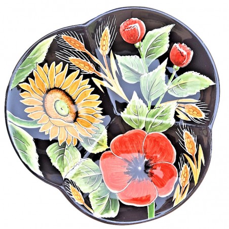 Fruit bowl centerpiece Deruta majolica ceramic hand painted Sunflower Black decoration Cm 27