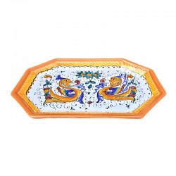 Vassoio ceramica maiolica Deruta dipinto a mano ottagonale decoro Raffaellesco