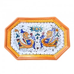 Vassoio ceramica maiolica Deruta dipinto a mano ottagonale decoro Raffaellesco
 Misure vassoio Cm. -Lunghezza Cm. 30 Larghezza Cm. 20