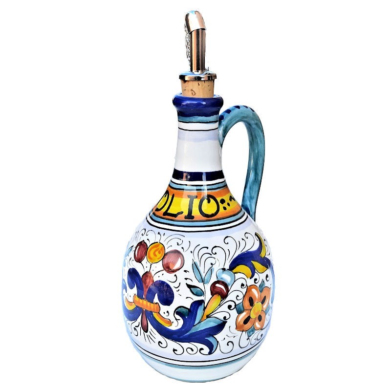 Oliera ceramica maiolica Deruta con manico dipinta a mano decoro Ricco Deruta Blu