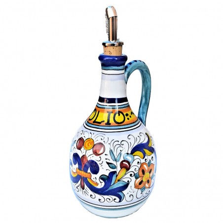 Oliera ceramica maiolica Deruta con manico dipinta a mano decoro Ricco Deruta Blu