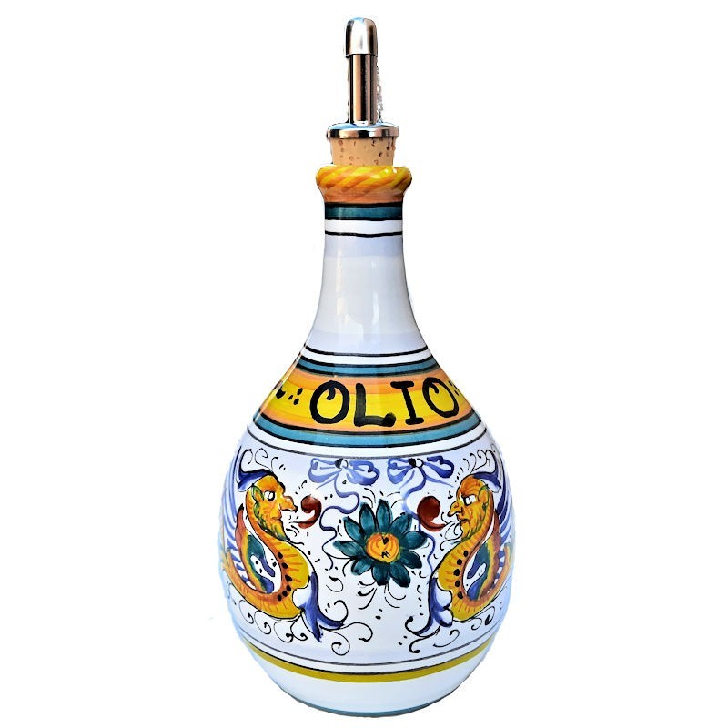 Oliera ceramica maiolica Deruta dipinta a mano decoro Raffaellesco