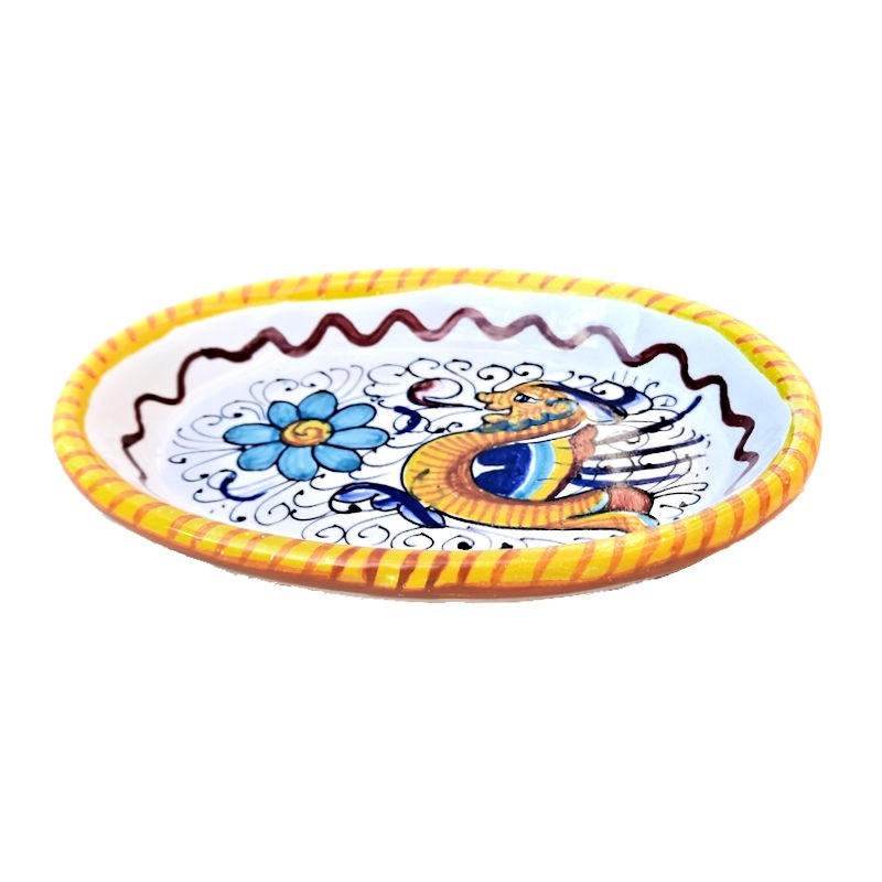 Portasapone ceramica maiolica Deruta dipinto a mano decoro Raffaellesco ovale