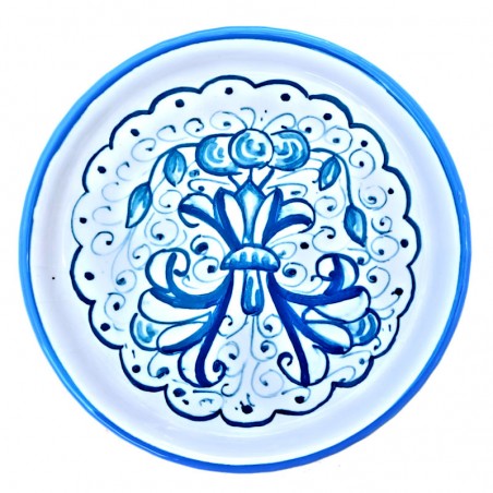 Sottobicchiere sottobottiglia ceramica maiolica Deruta dipinto a mano decoro Turchese