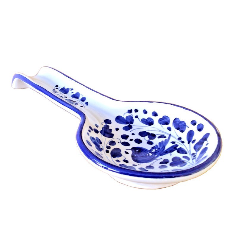Spoon rest majolica ceramic Deruta blue arabesque