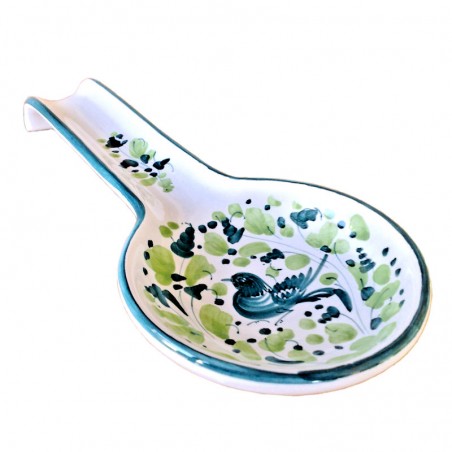 Poggiamestolo ceramica maiolica Deruta dipinto a mano decoro Arabesco verde