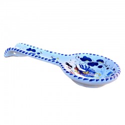 Poggiamestolo ceramica maiolica Deruta dipinto a mano decoro Gallo Blu Orvietano