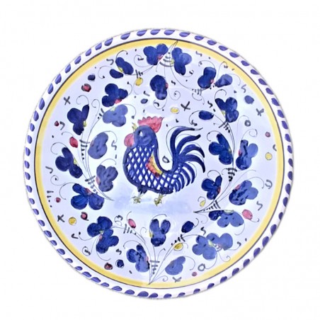 Piatto ceramica Maiolica Deruta dipinto a mano da Parete decoro Gallo Blu Orvietano