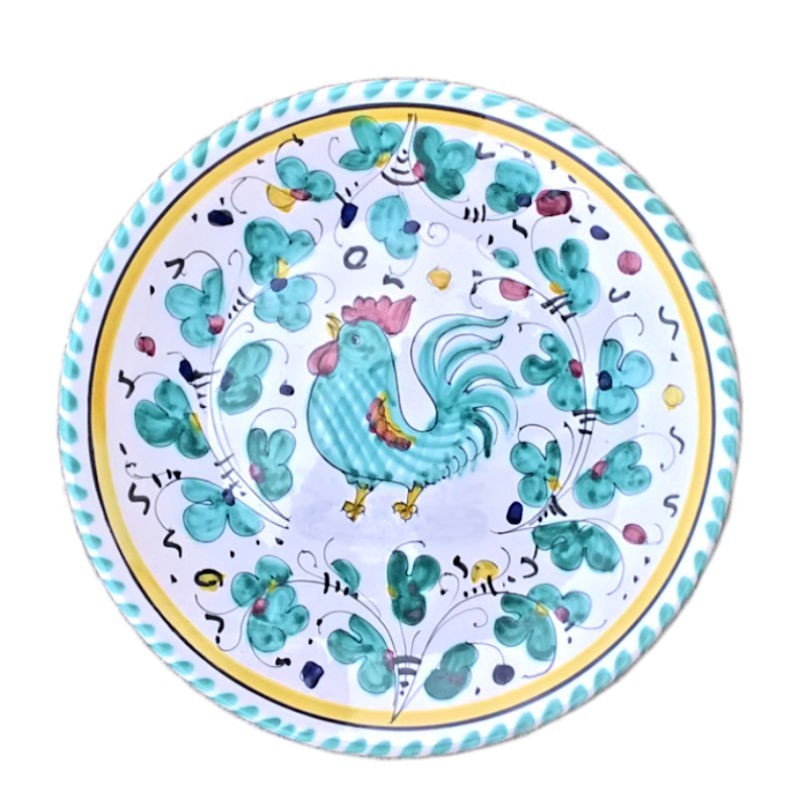 Plate Deruta majolica ceramic hand painted green rooster Orvieto decoration