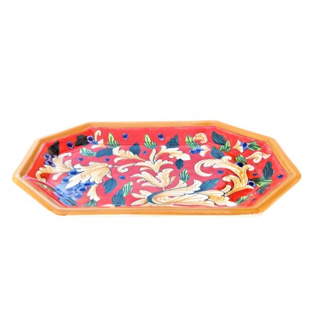 Octagonal tray majolica ceramic Deruta artistic red