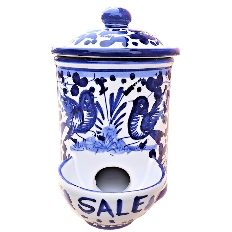 Salt jar in majolica Deruta hand painted Blue Arabesque decoration