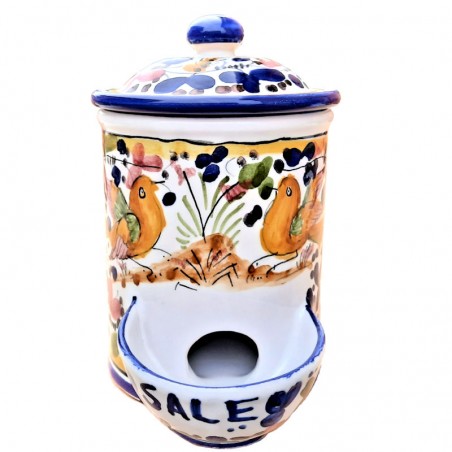 Salt jar in majolica Deruta hand painted Colored Arabesque decoration